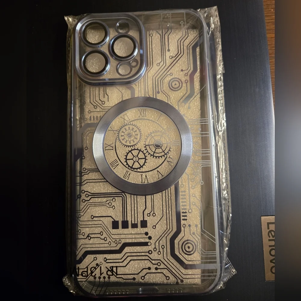 IPhone 13 Pro Circuit Design Phone Case with Clock Motif